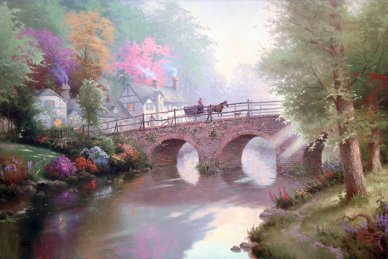 Hometown Bridge Thomas Kinkade Oil Paintings